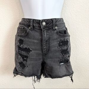 American Eagle Black Distressed High Rise Shorts